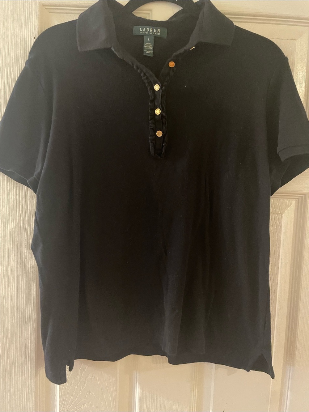 Ralph Lauren Black Short-Sleeve Polo with Gold Buttons